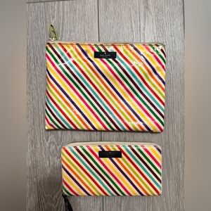 Kate Spade New York Rainbow Striped Cosmetic Bag and wallet.